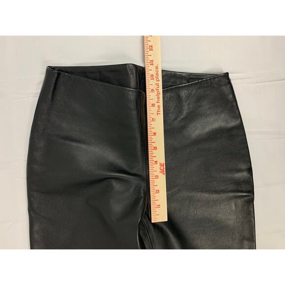 Black Italian Leather Straight Leg Side Zip Mid Rise Flat Front Leather Pants 4 - Picture 6 of 11